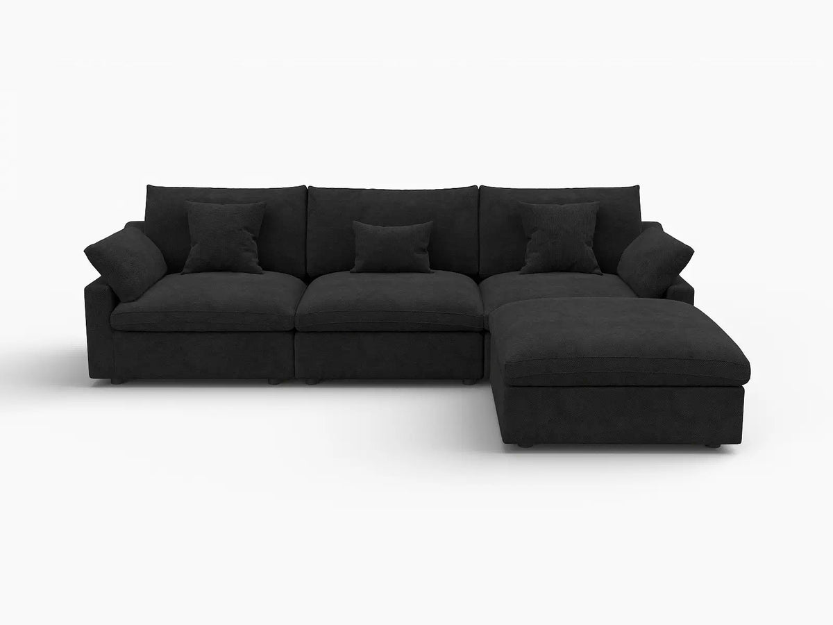Deluxe Cloud 3-Seater Black Washable L-Shaped Sectional | 4-Piece (includes 1 Ottoman), Chenille and Linen Fabric, Modular Design — product view 7