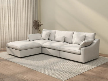 Deluxe Cloud 3-Seater White Washable L-Shaped Sectional | 4-Piece (includes 1 Ottoman), Chenille and Linen Fabric, Modular Design