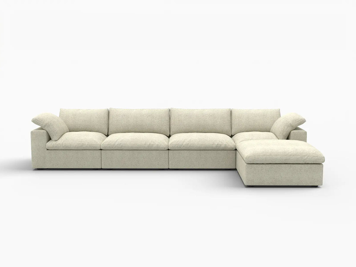 Deluxe Cloud 4-Seater Khaki Storage L-Shaped Sectional | 5-Piece (includes 1 Ottoman), Cotton and Linen Fabric, Washable Covers — product view 7