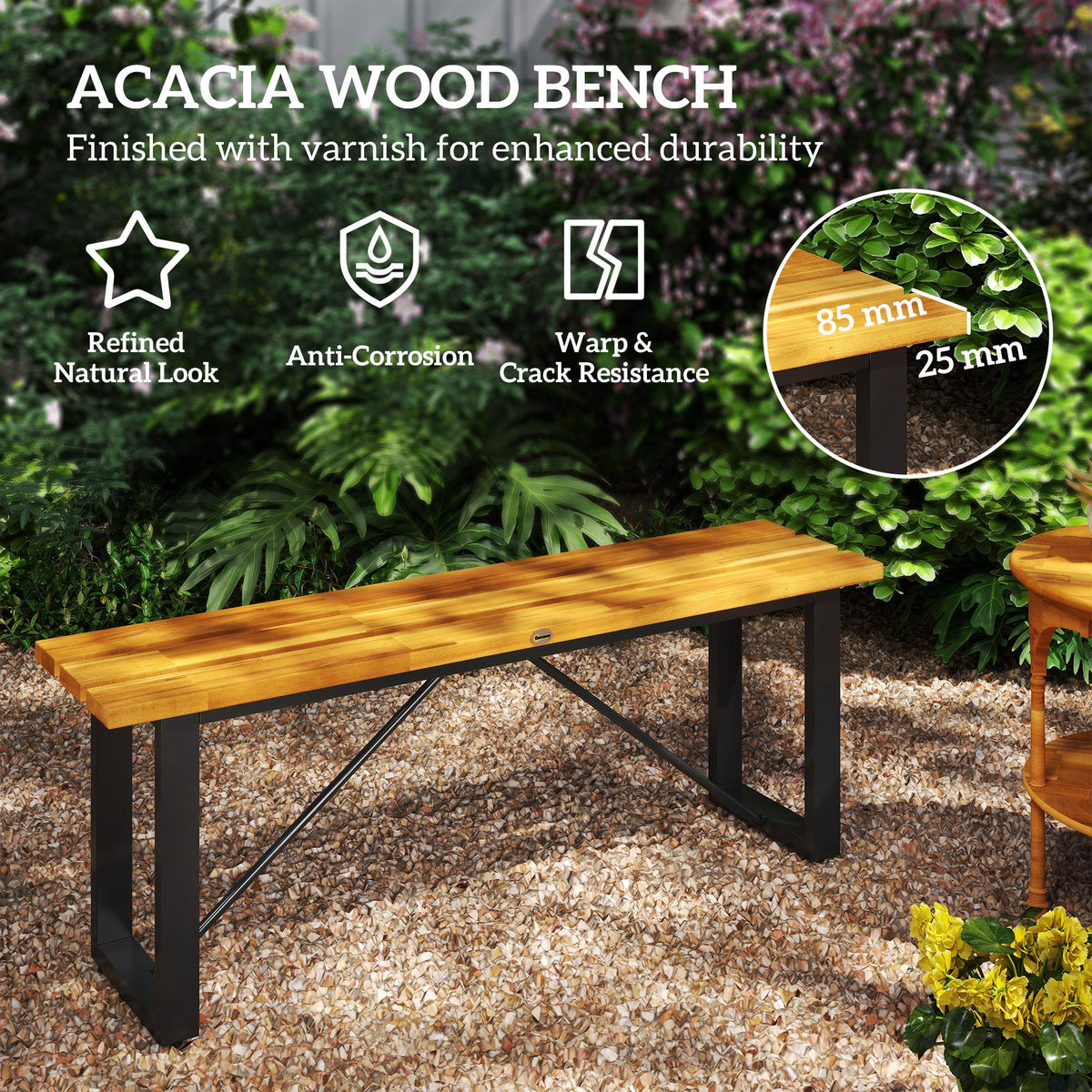 47" 2-Person Acacia Wood Outdoor Bench, Teak — product view 6