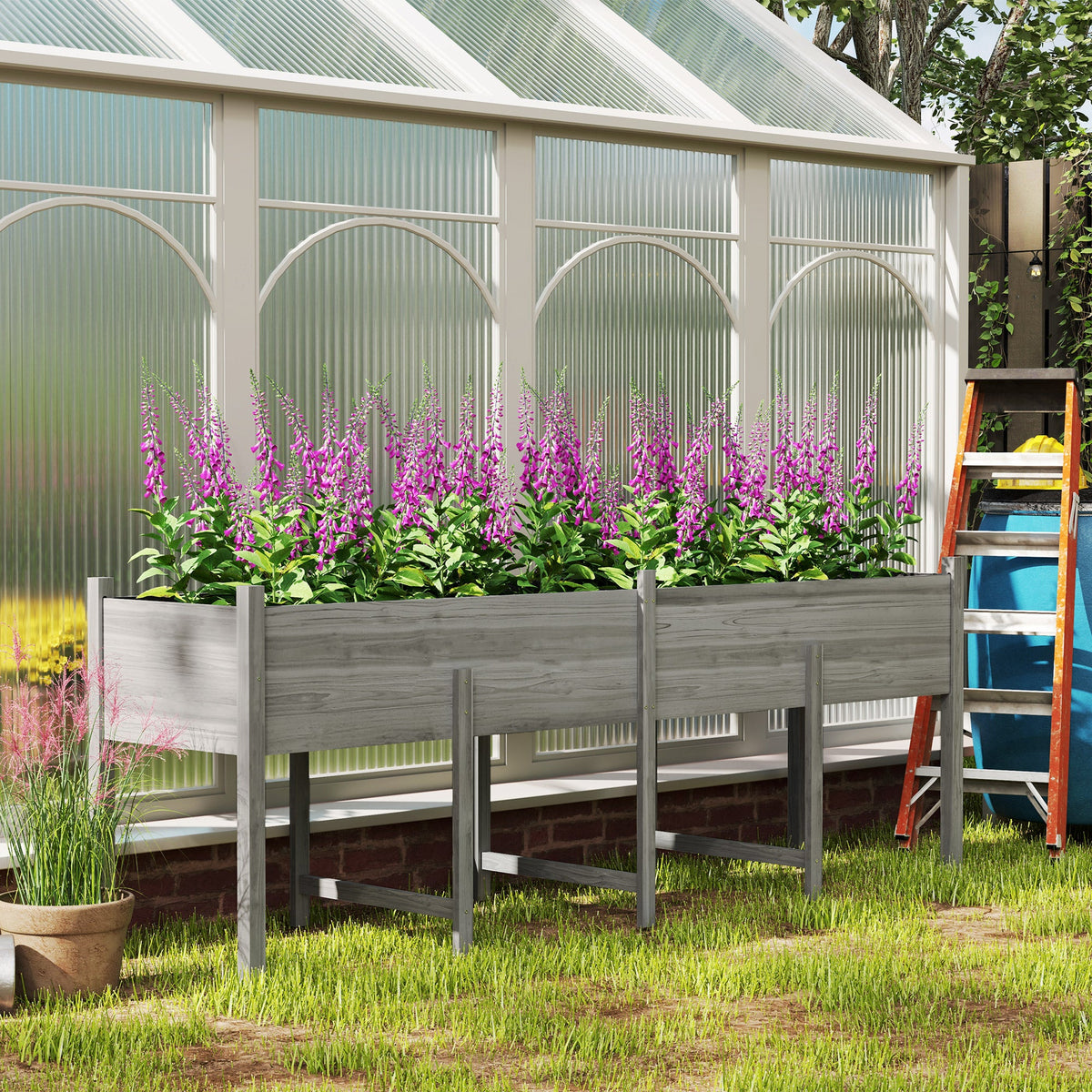 Wooden Raised Garden Bed with Liner, Legs and Drain Holes, Grey — product view 4