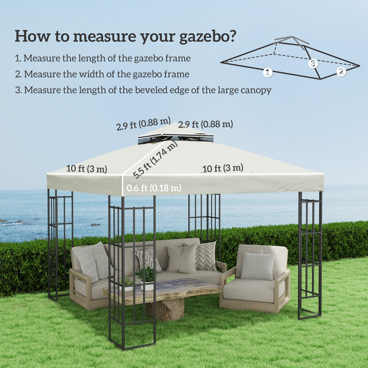 10' x 10' 2-Tier Gazebo Replacement Canopy Top Cover in Light Grey — product view 5
