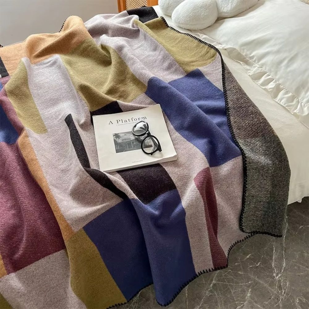LoungeYard | Warm Knit Colorblock Plaid Blanket — product view 2