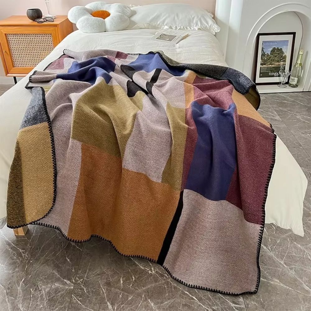 LoungeYard | Warm Knit Colorblock Plaid Blanket — product view 1