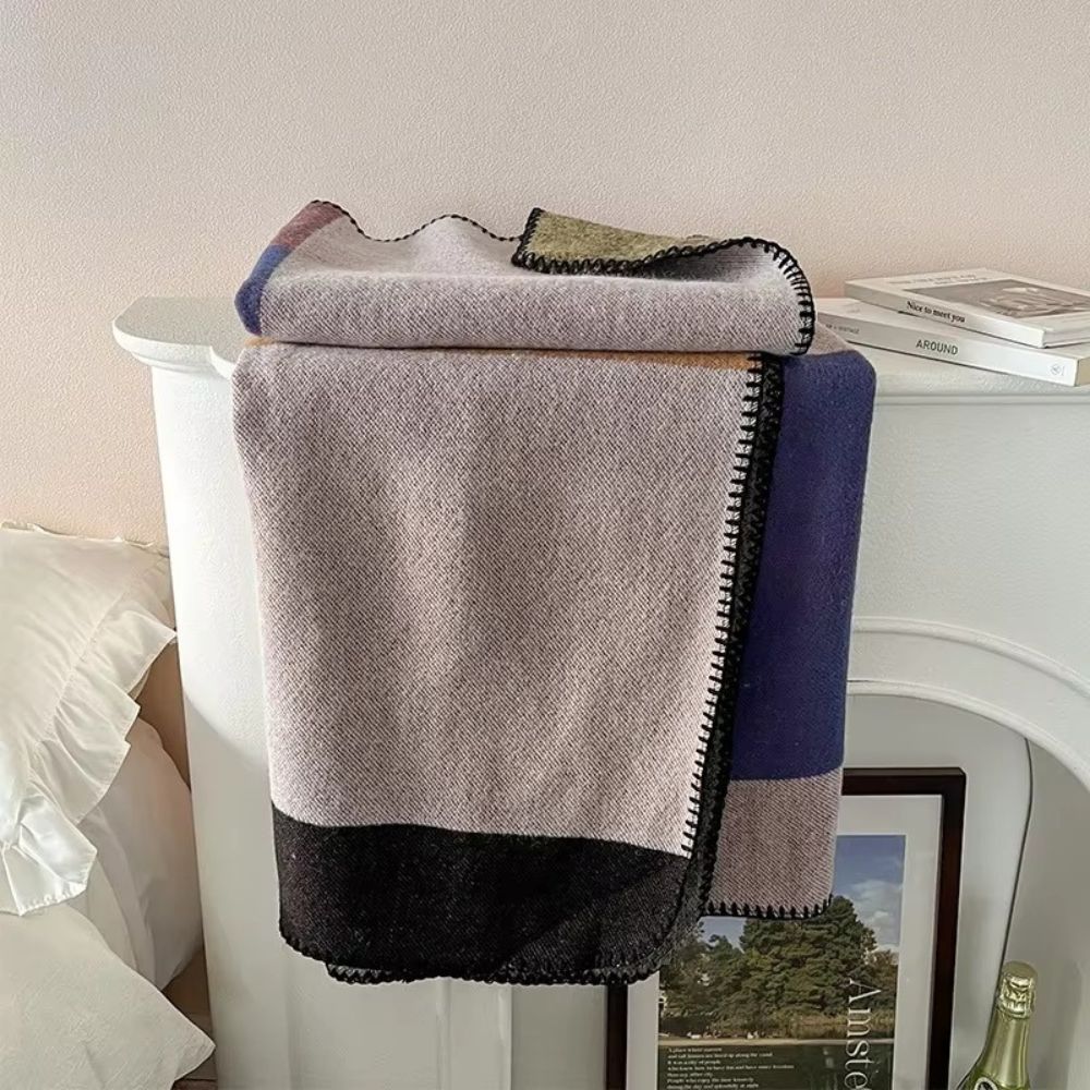 LoungeYard | Warm Knit Colorblock Plaid Blanket — product view 4