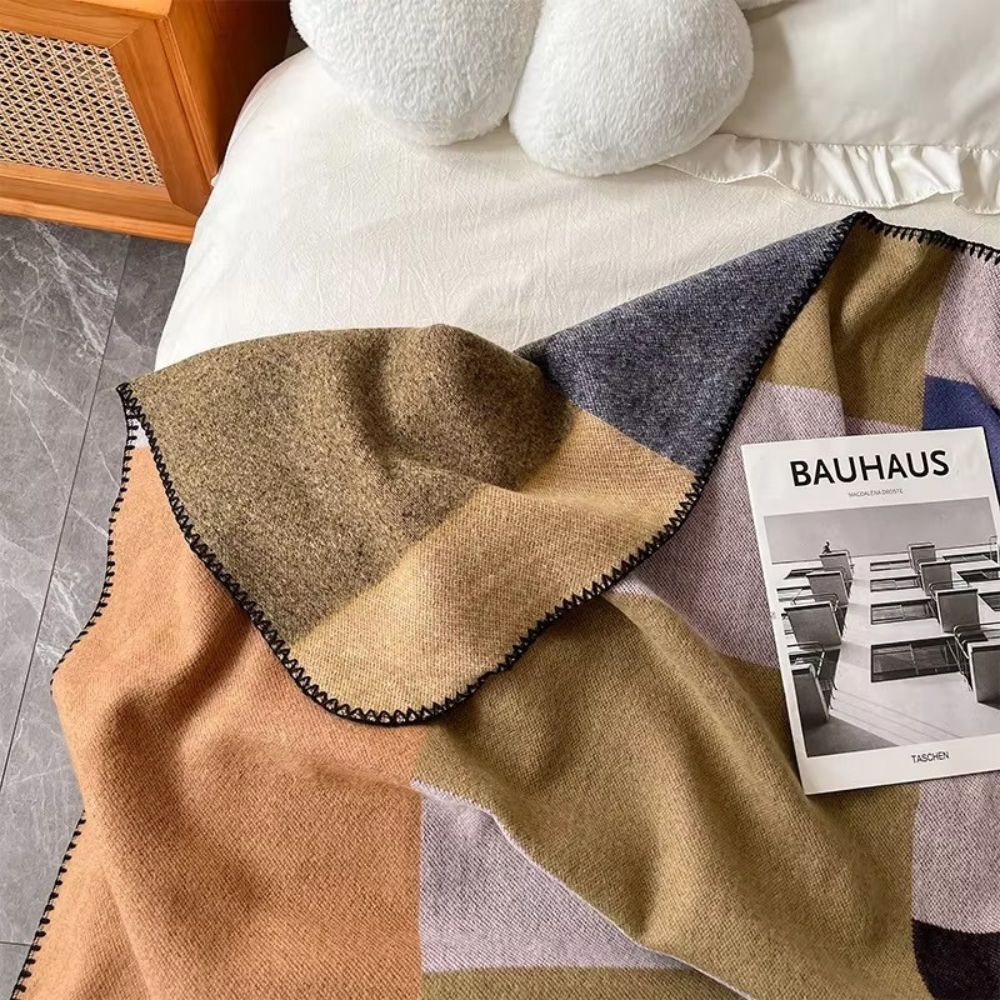 LoungeYard | Warm Knit Colorblock Plaid Blanket — product view 3