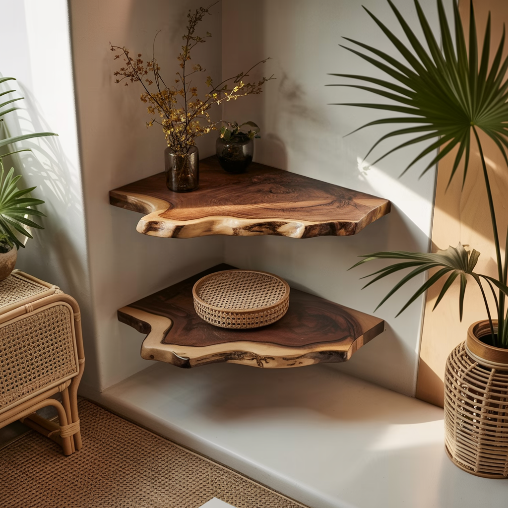 Wavedge Live Edge Floating Corner Shelf — product view 1