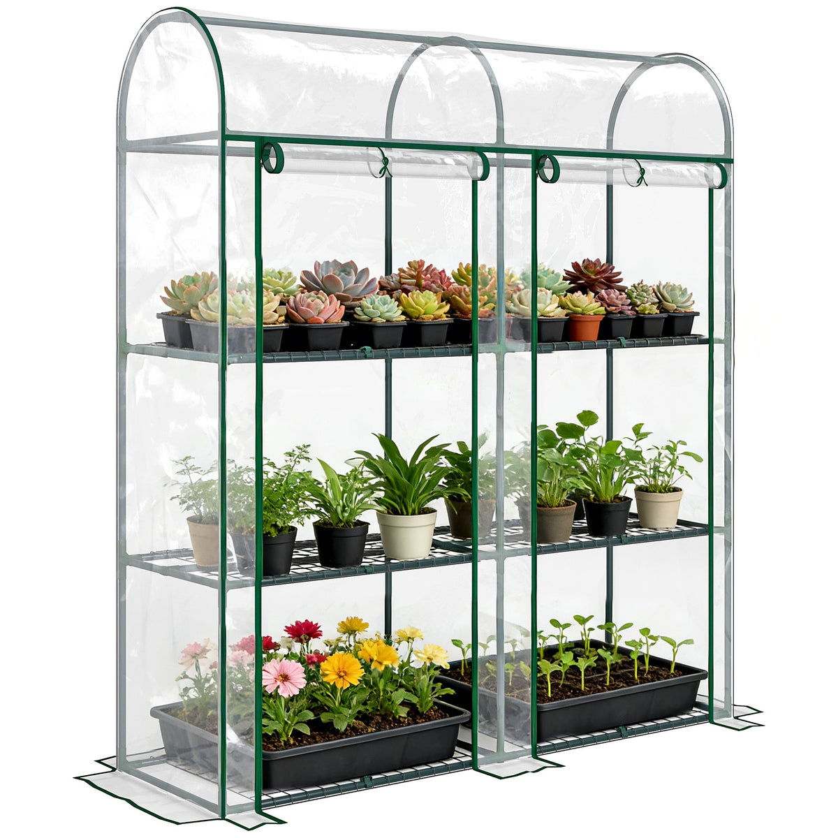 3 Tier Mini Greenhouse with 2 Roll-up Doors, 56.3" x 18.1" x 64.6" — product view 1