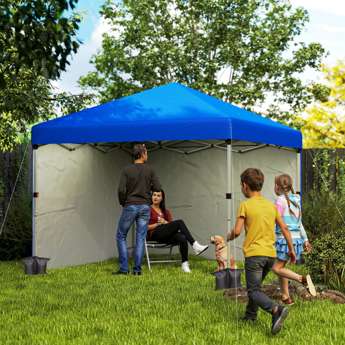 3 x 3m Pop Up Gazebo with 2 Sidewalls, Weight Bags & Wheeled Bag, Blue — product view 3