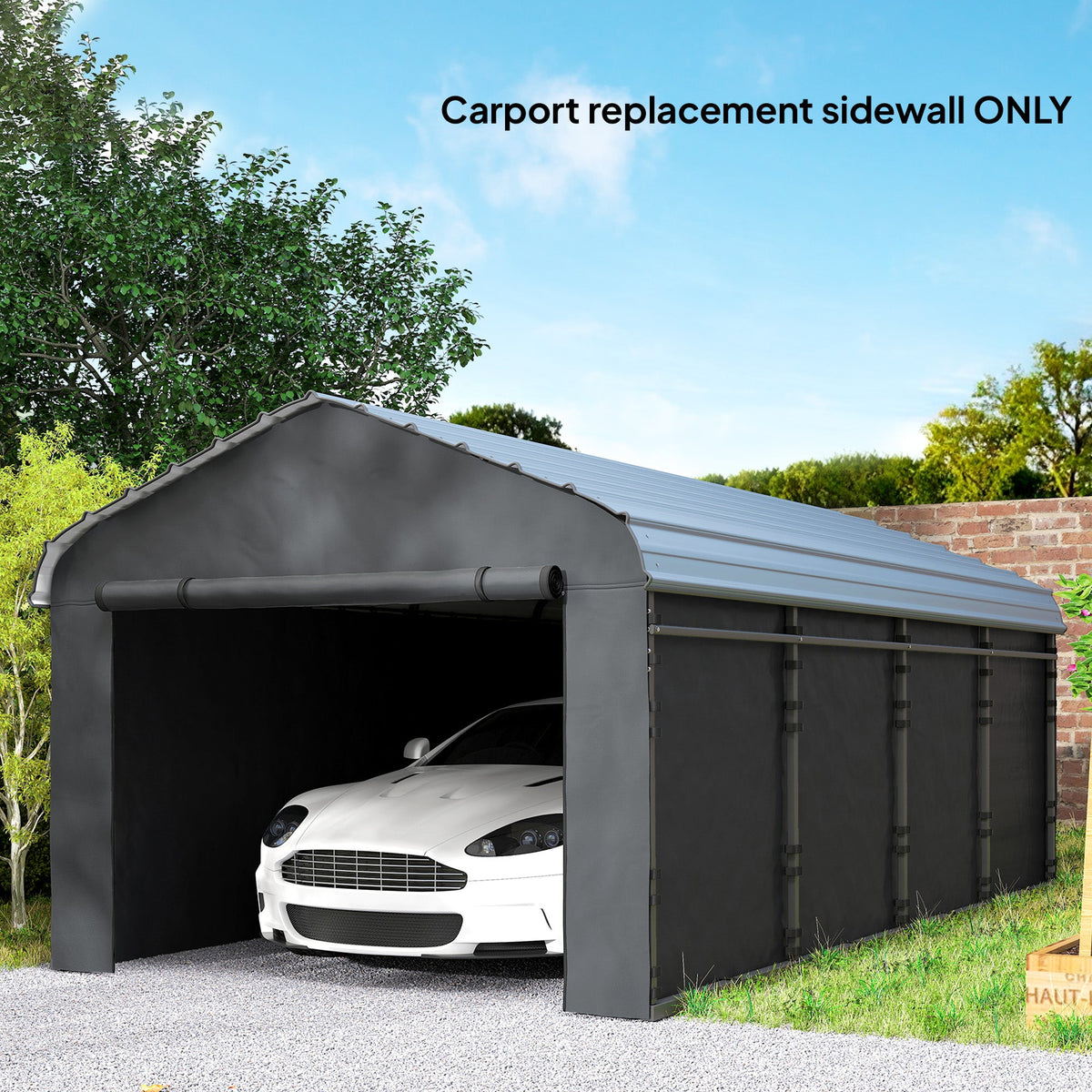 Carport Sidewalls with Roll-Up Door for 10' x 15' Structure, UPF50+ Waterproof PE Tarp, Dark Grey — product view 4