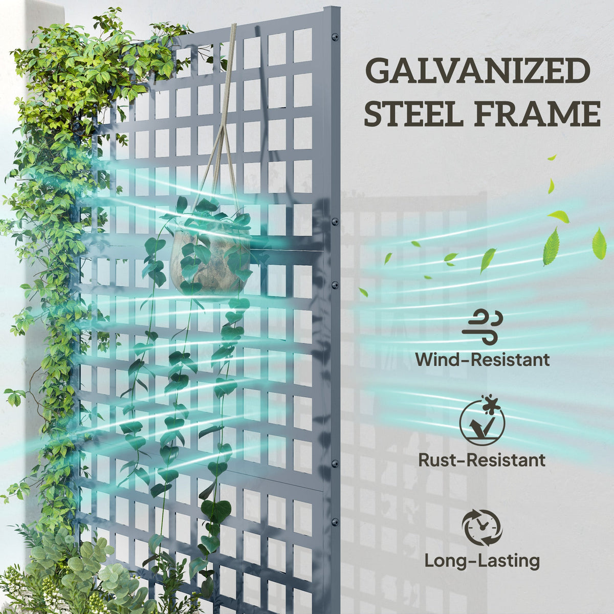 43" x 16" x 70" Raised Garden Bed with Trellis and Privacy Screen, Grey Wood Effect — product view 6