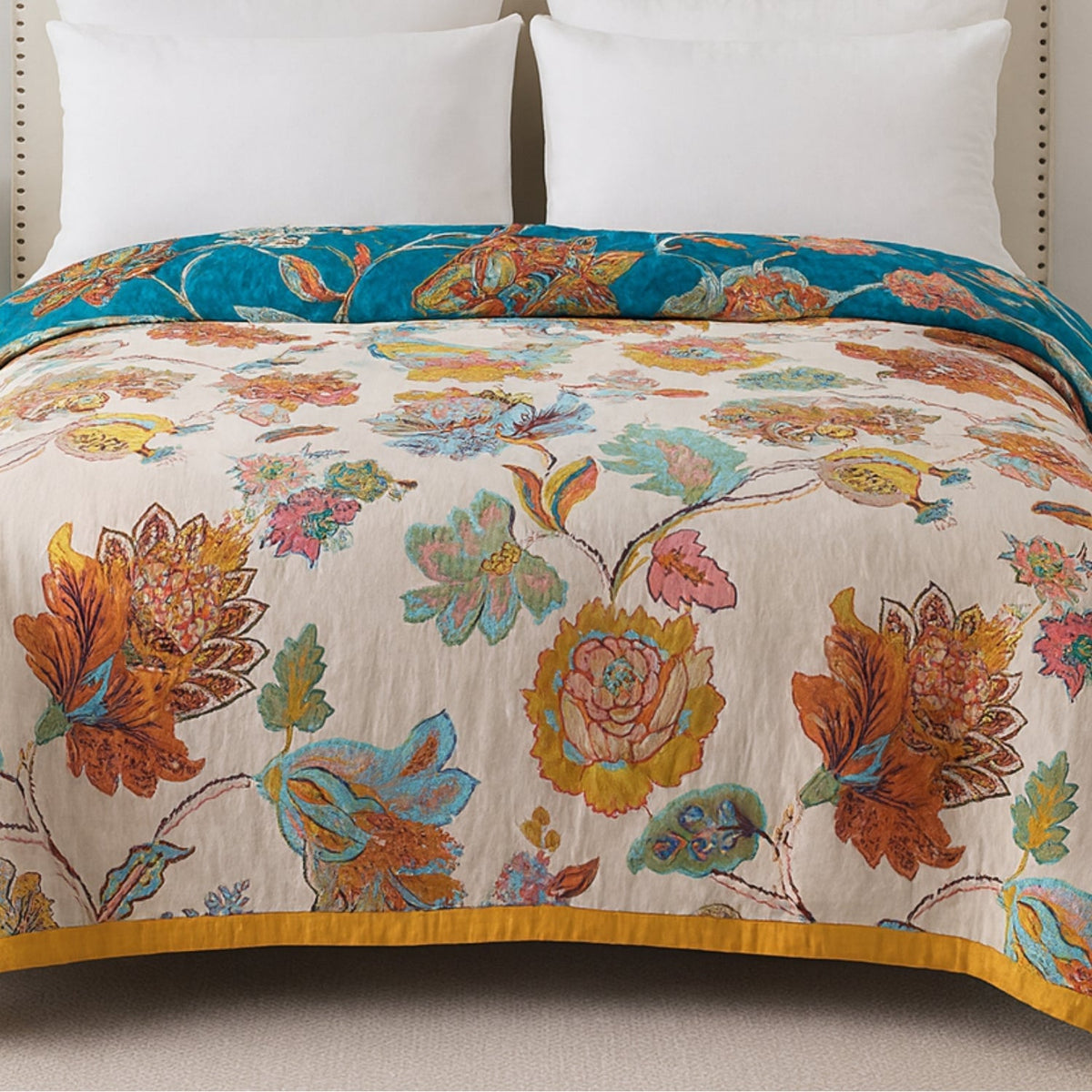 LoungeYard | Wildbloom Reversible Flora Cotton Blanket — product view 3