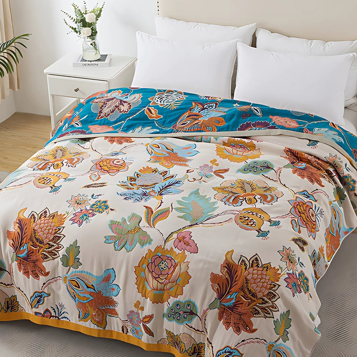 LoungeYard | Wildbloom Reversible Flora Cotton Blanket — product view 4