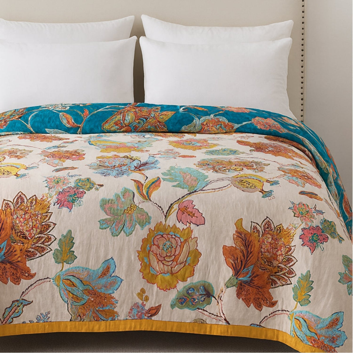 LoungeYard | Wildbloom Reversible Flora Cotton Blanket — product view 2