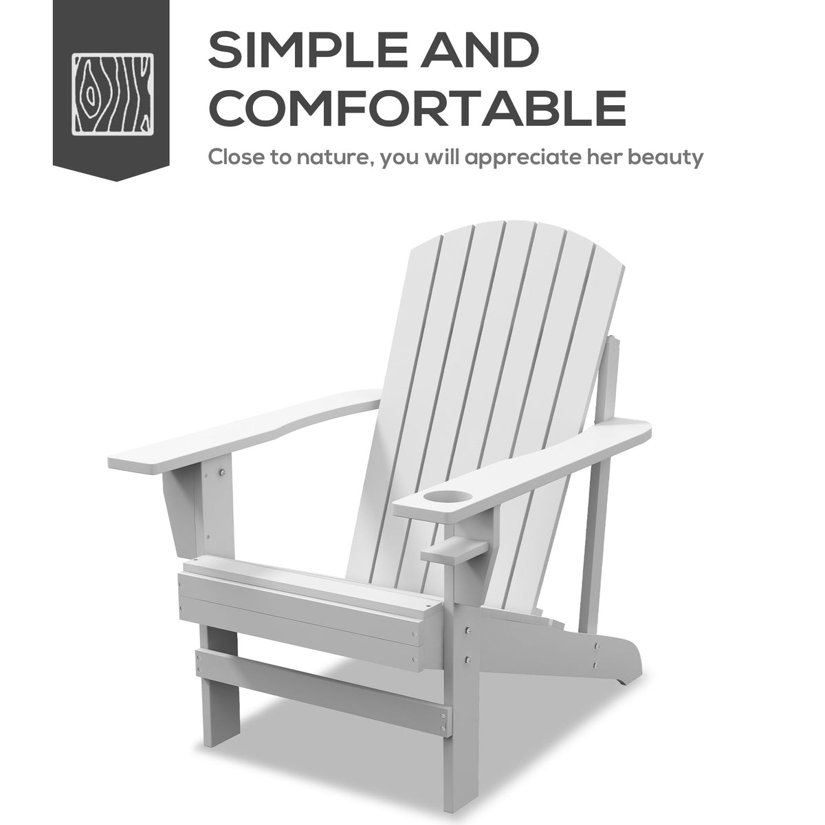 Wooden Adirondack Chair with Cup Holder, White — product view 6