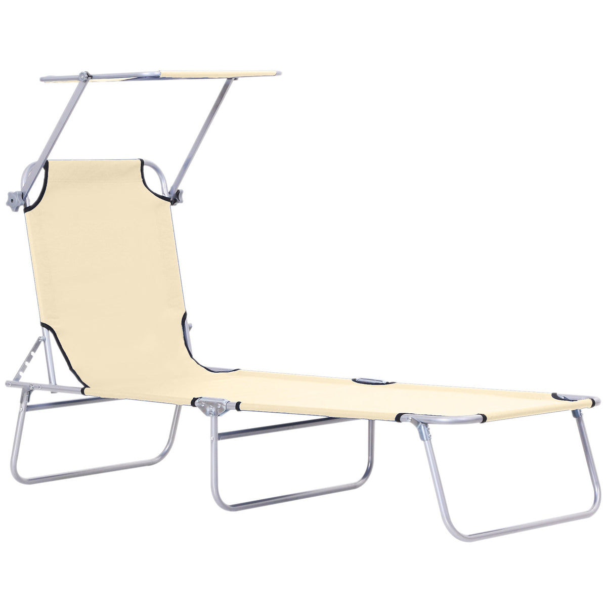 Adjustable Folding Lounge Chair with Sun Shade, Beige — product view 2