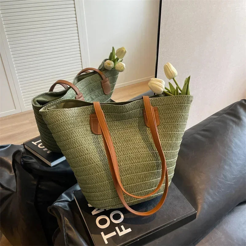 LoungeYard | Basket Shoulder Bag for Women – Woven Design – practical and spacious – versatile carrying options – Wall Clock — product view 5