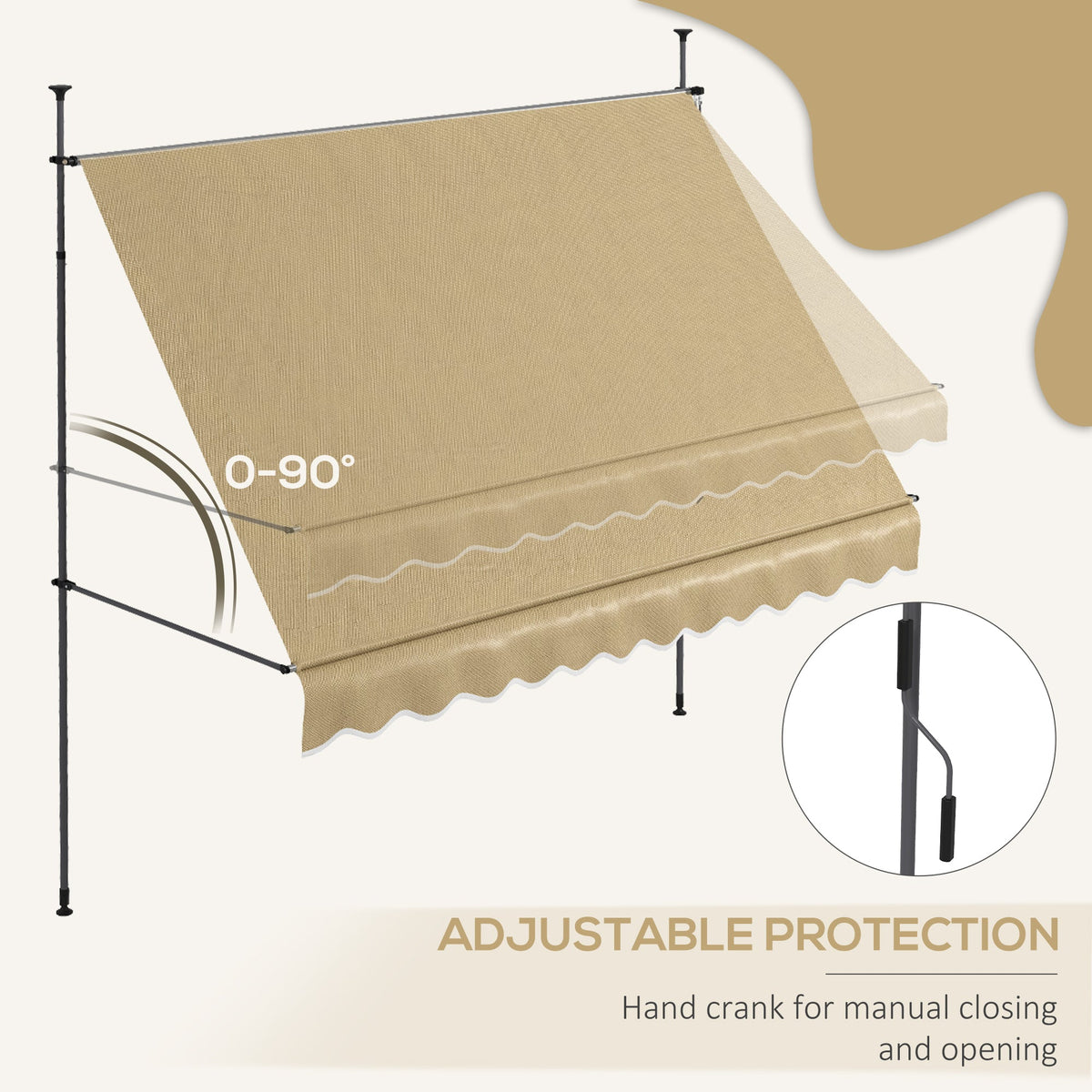 118" Manual Retractable Awning with Support Pole, Beige — product view 7
