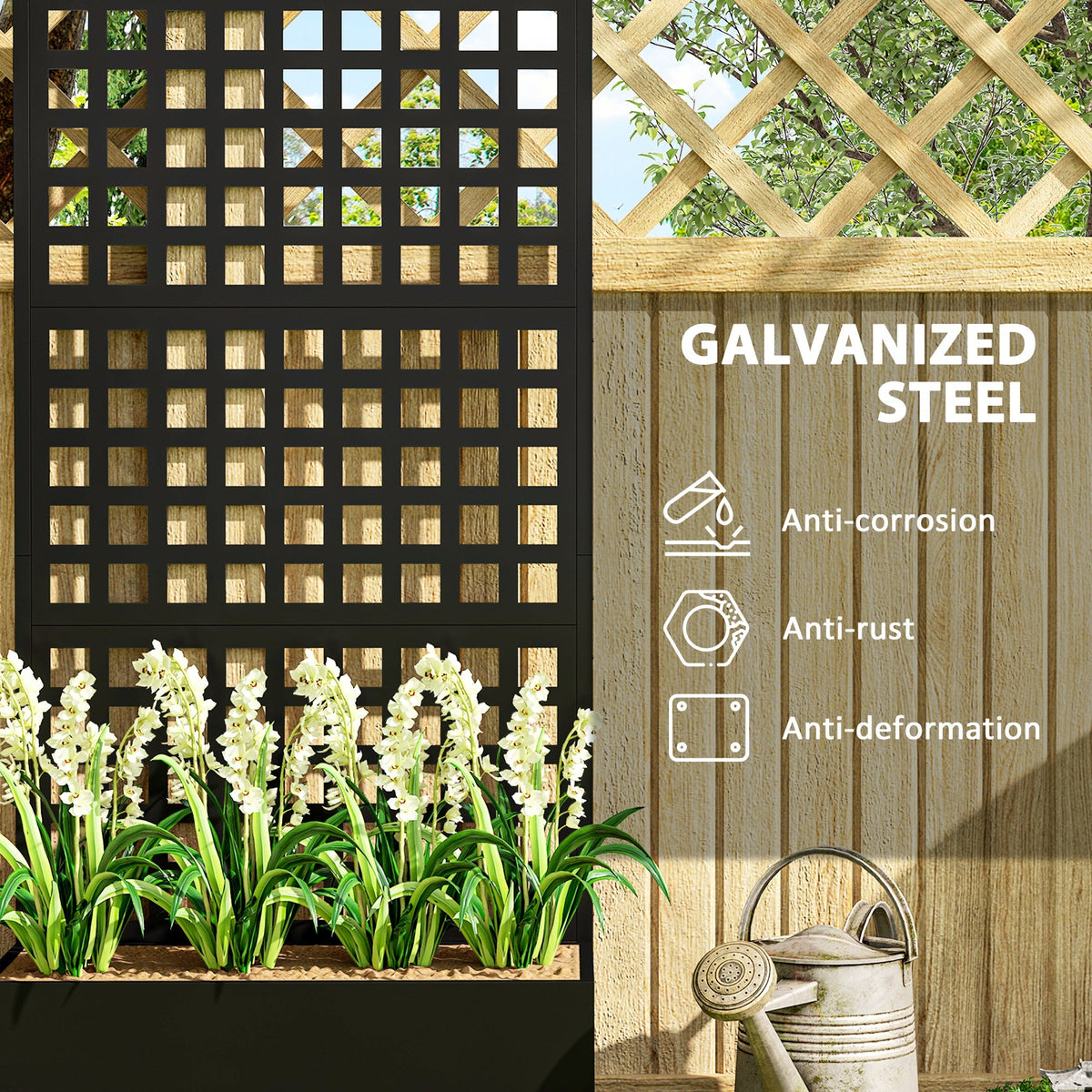 Galvanized Raised Garden Bed with Trellis, 35" x 16" x 70", Black — product view 6