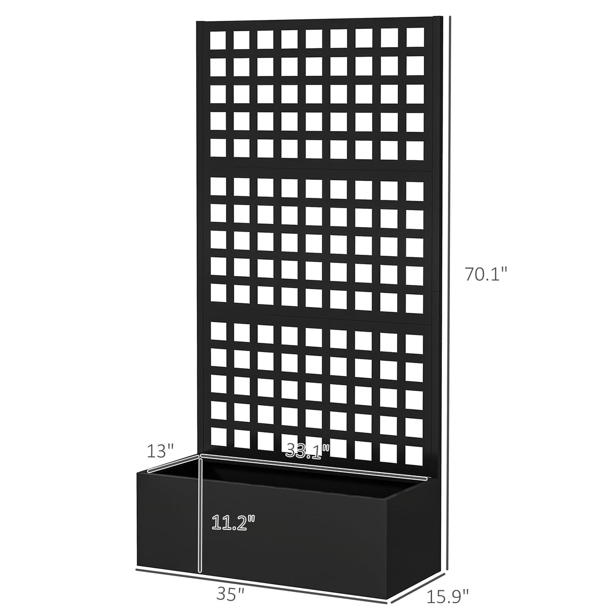 Galvanized Raised Garden Bed with Trellis, 35" x 16" x 70", Black — product view 5