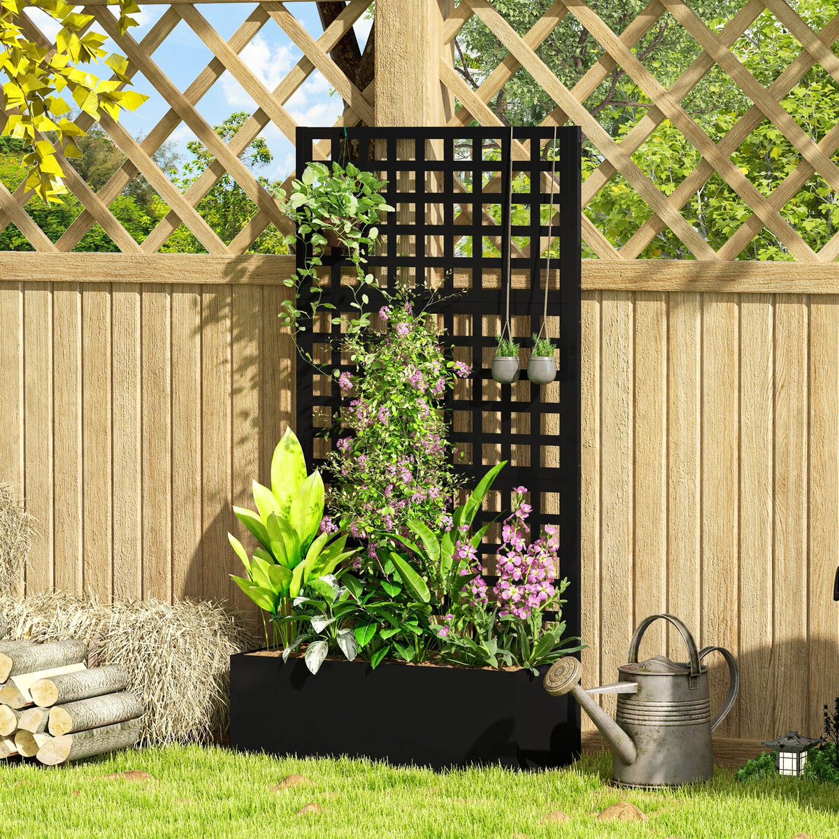 Galvanized Raised Garden Bed with Trellis, 35" x 16" x 70", Black — product view 4