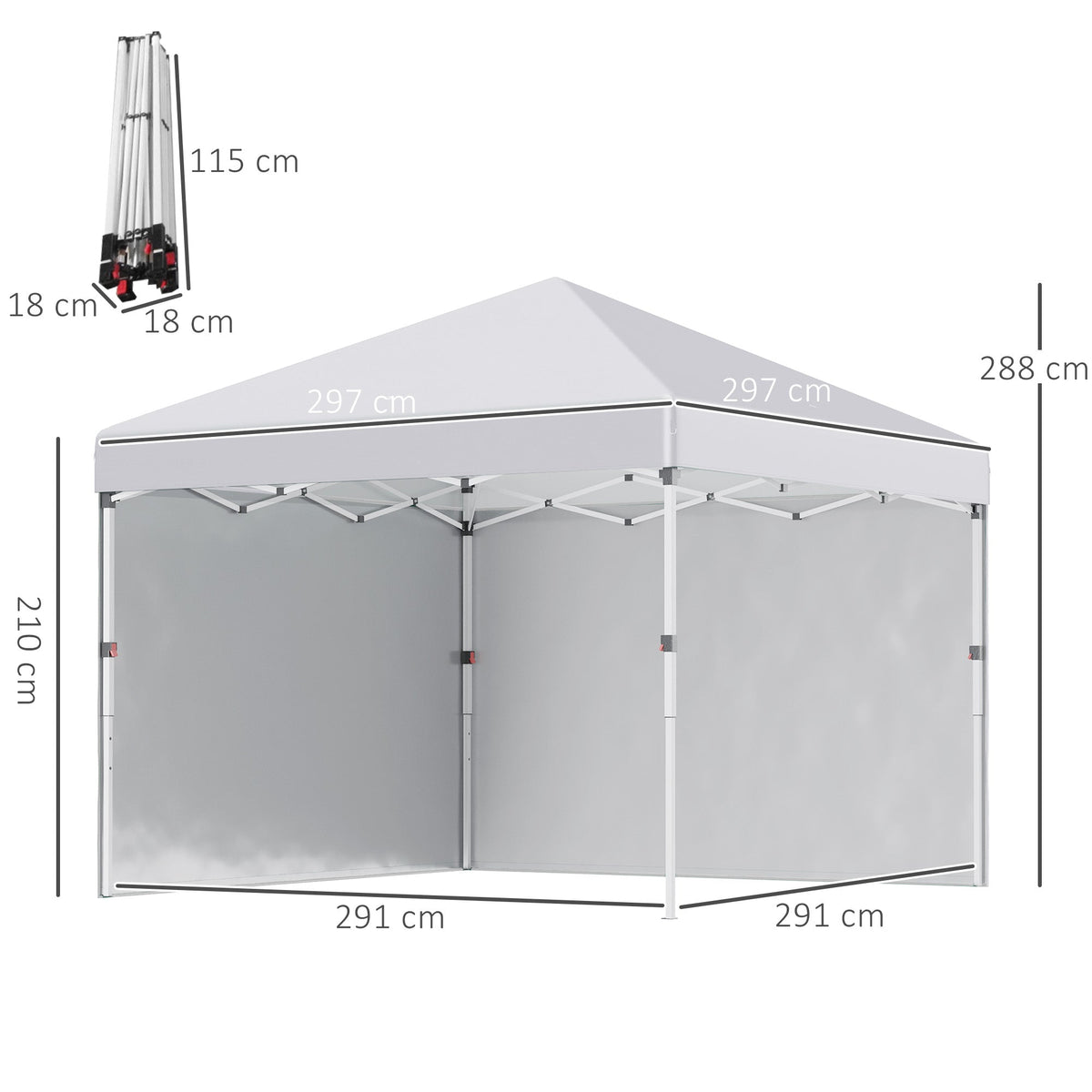 3 x 3m Pop Up Gazebo with 2 Sidewalls, Weight Bags & Wheeled Bag, White — product view 5