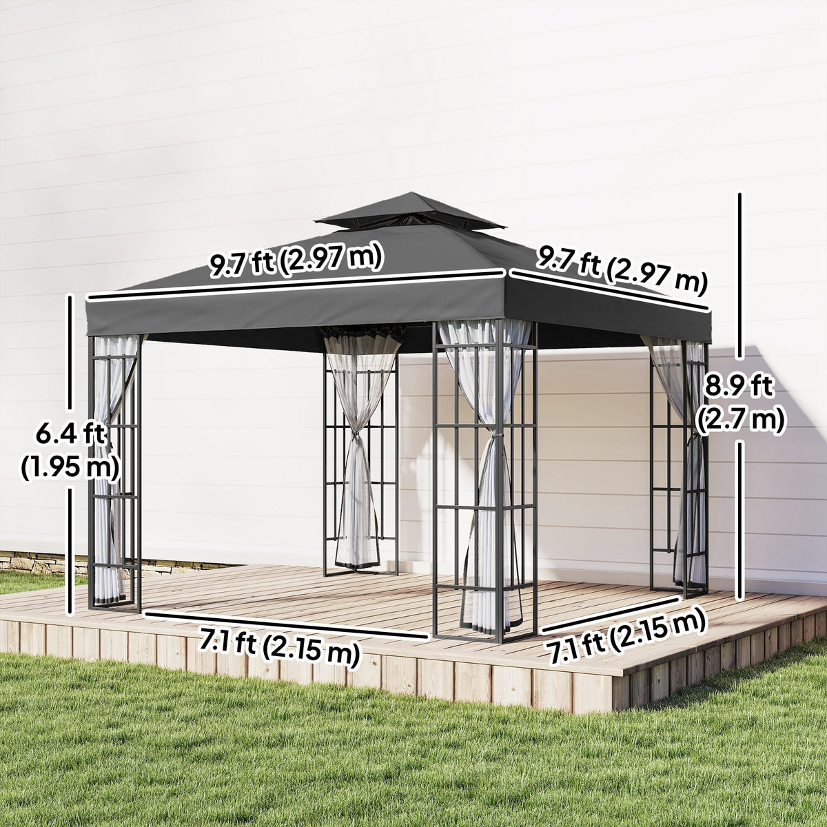 10' x 10' Soft Top Gazebo with Mosquito Netting, Dark Grey — product view 5