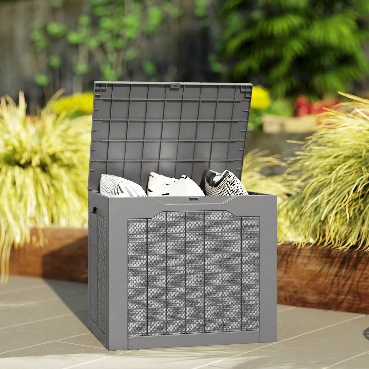 93L Plastic Garden Storage Box with Handles, Khaki — product view 4