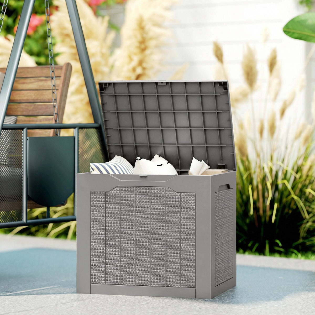 93L Plastic Garden Storage Box with Handles, Khaki — product view 3