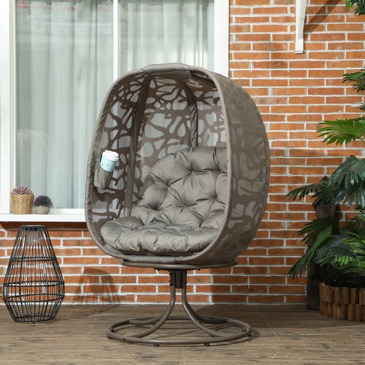 Swivel Egg Chair with Cushions & Foldable Basket Seat, Sand Brown — product view 3