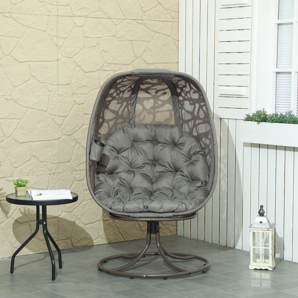 Swivel Egg Chair with Cushions & Foldable Basket Seat, Sand Brown — product view 4