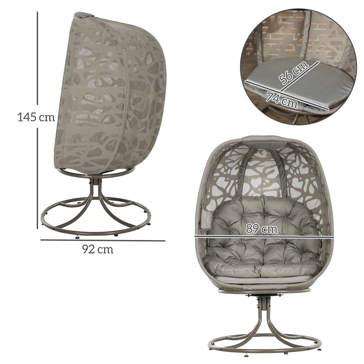 Swivel Egg Chair with Cushions & Foldable Basket Seat, Sand Brown — product view 5