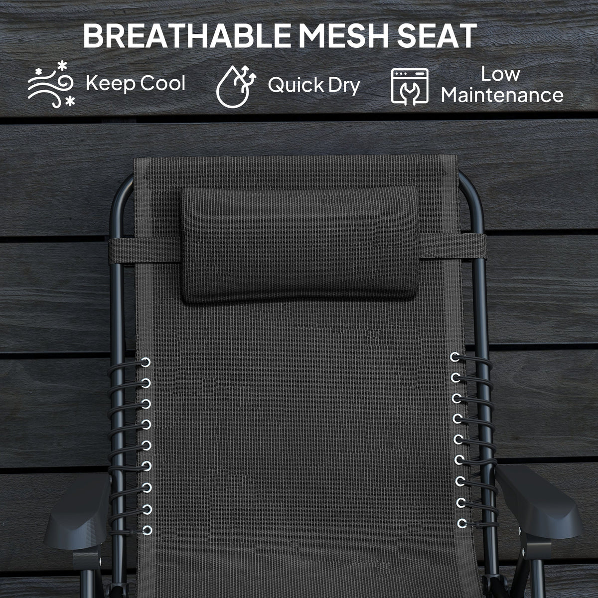 Zero Gravity Chair with 5-Position Backrest and Headrest, Black — product view 7