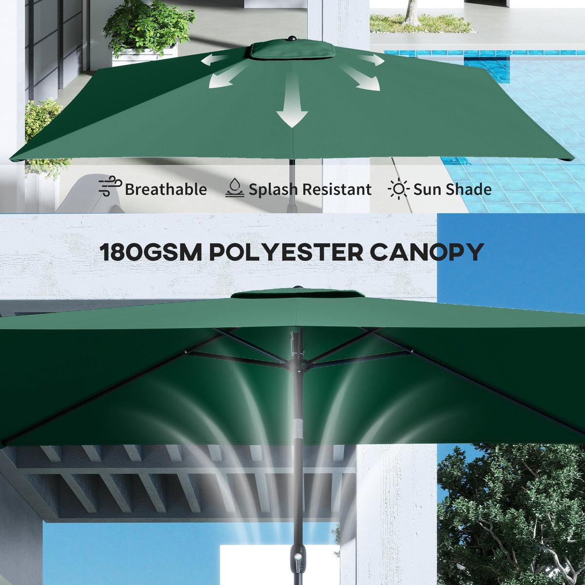 3 x 2 m Garden Parasol with Crank Handle and Tilt Function, Green — product view 7