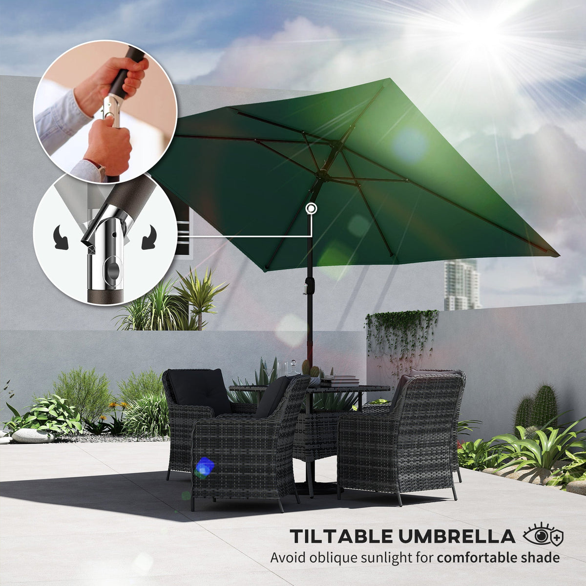 3 x 2 m Garden Parasol with Crank Handle and Tilt Function, Green — product view 6