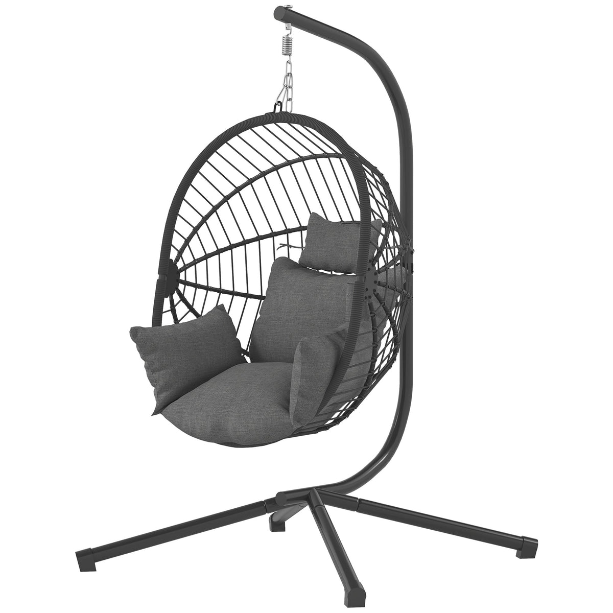 Hanging Egg Chair with Stand, Thick Cushion and Cup Holder, Grey — product view 2