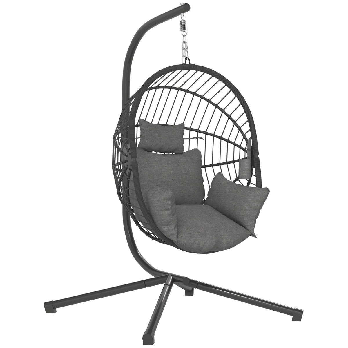 Hanging Egg Chair with Stand, Thick Cushion and Cup Holder, Grey — product view 1