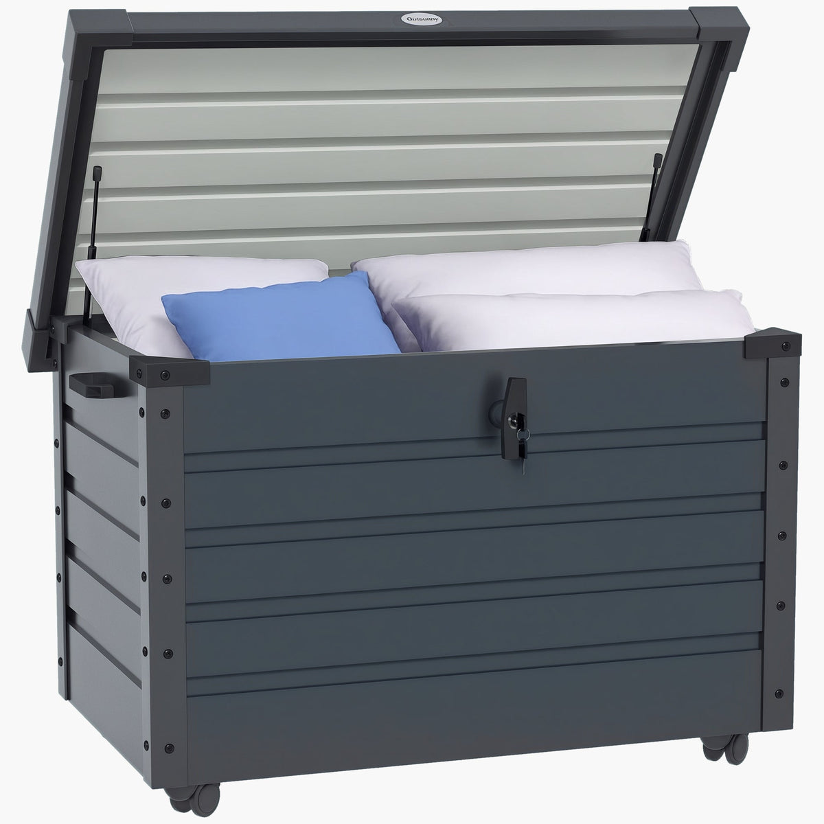 78 Gallon Galvanized Steel Deck Box with Wheels and Handles, Dark Grey — product view 1