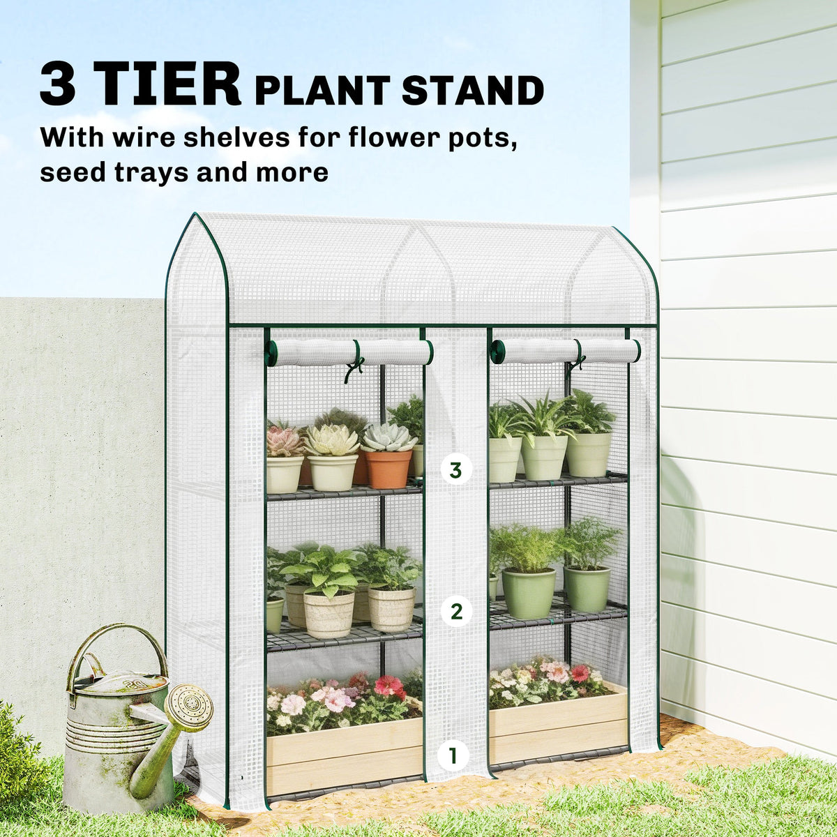 3-Tier Mini Greenhouse, 56.3" x 18.1" x 65", White — product view 6