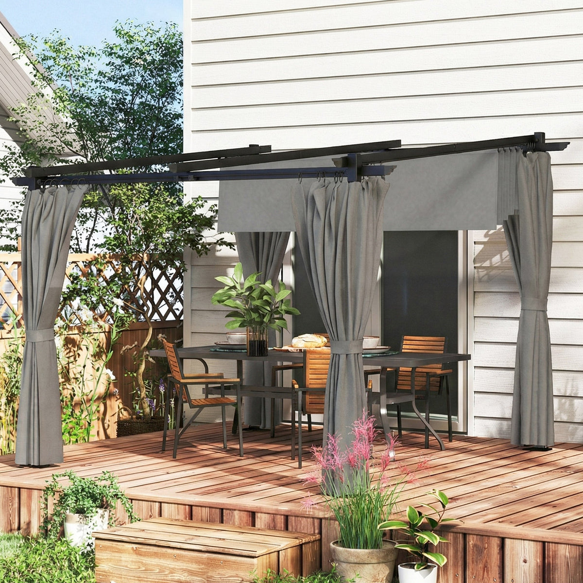 3 x 3 m Metal Pergola with Retractable Roof and Sidewalls, Light Grey — product view 3