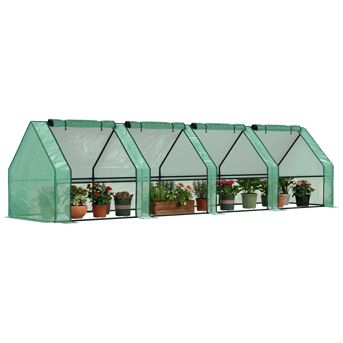 12' x 3' x 3' Portable Mini Greenhouse with Zippered Doors & Roll-up Windows, UV-Protected PE Cover, Green — product view 1