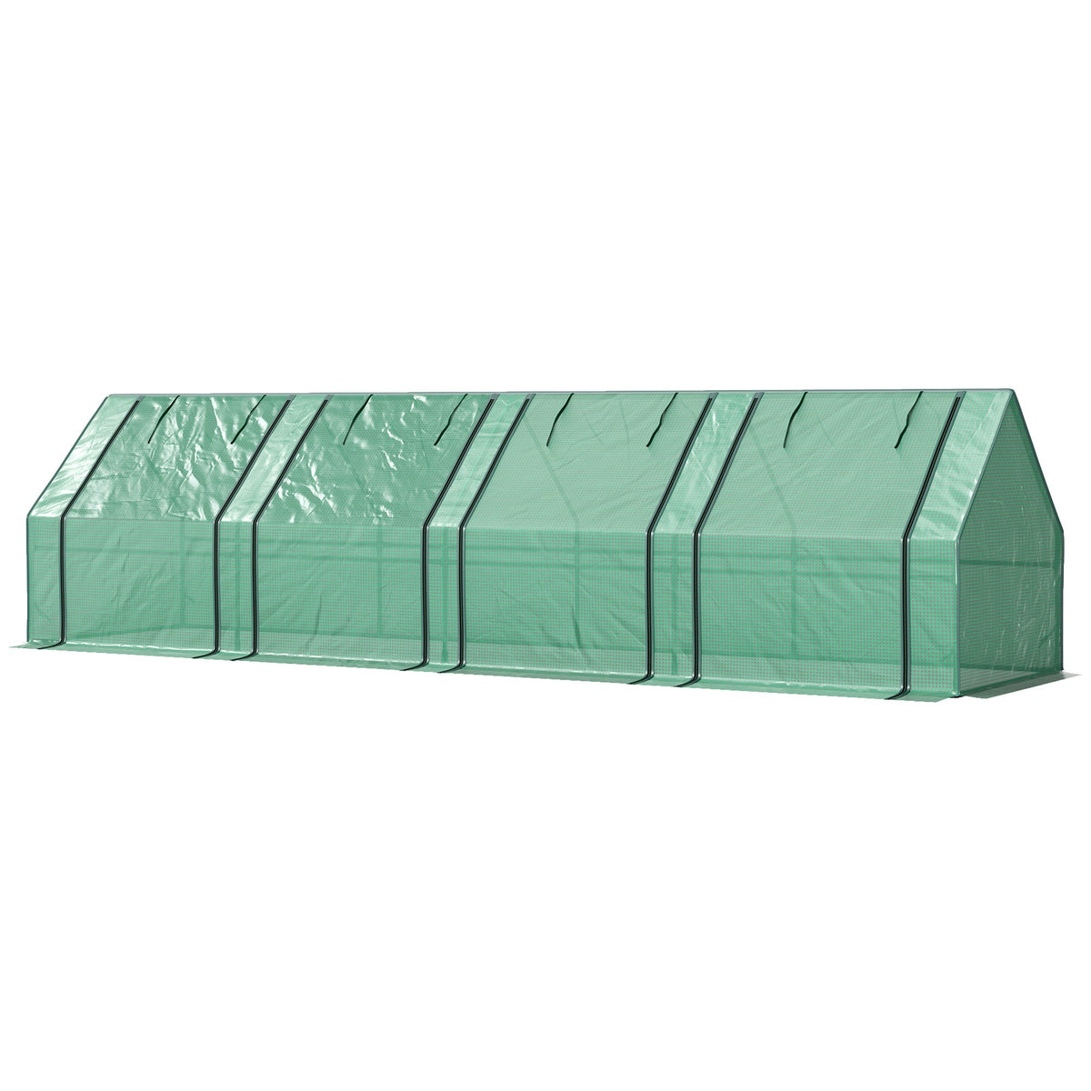 12' x 3' x 3' Portable Mini Greenhouse with Zippered Doors & Roll-up Windows, UV-Protected PE Cover, Green — product view 2
