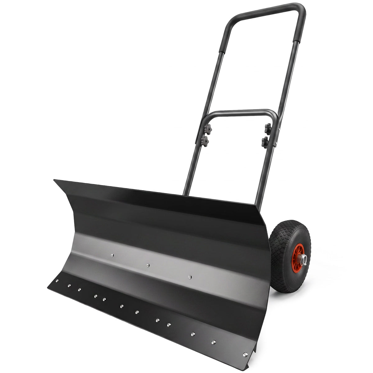 Heavy-Duty Metal Snow Pusher with Wheels & Adjustable Handle, 29" x 16.5" Black — product view 2