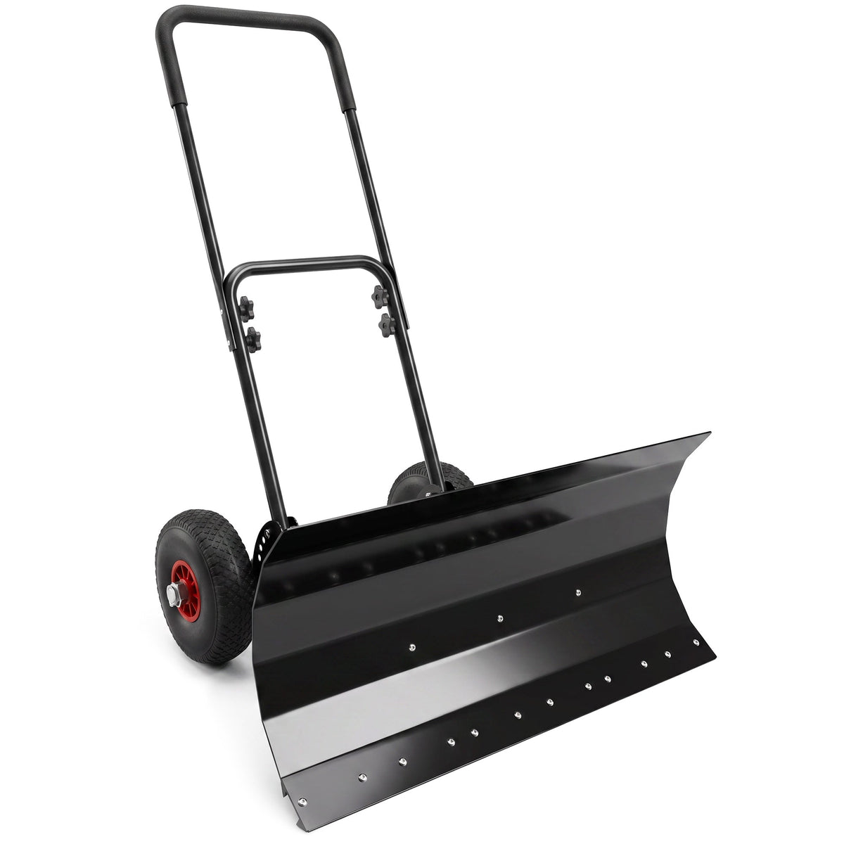 Heavy-Duty Metal Snow Pusher with Wheels & Adjustable Handle, 29" x 16.5" Black — product view 1
