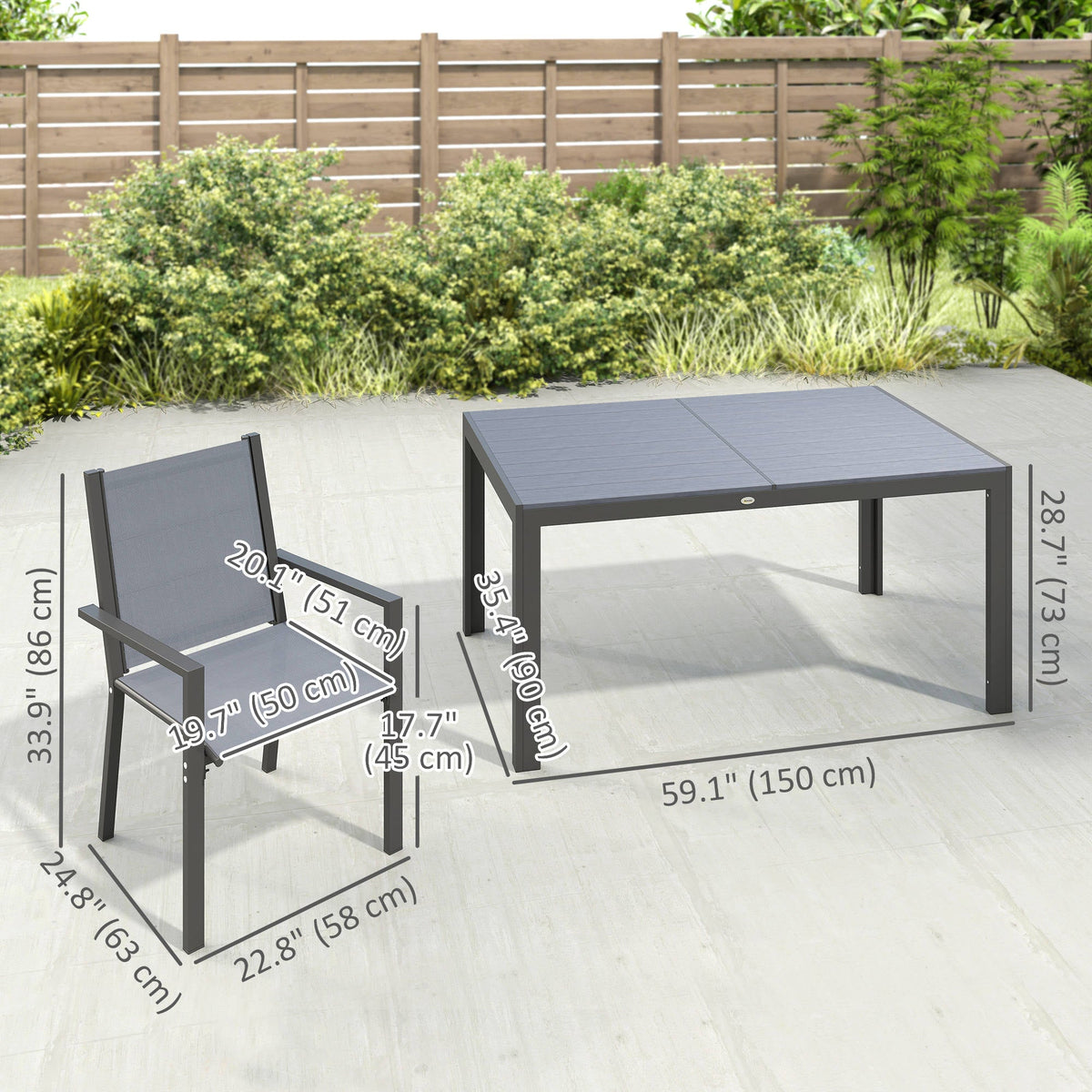 7pc Patio Dining Set with WPC Table and 6 Stackable Chairs, Light Grey — product view 5