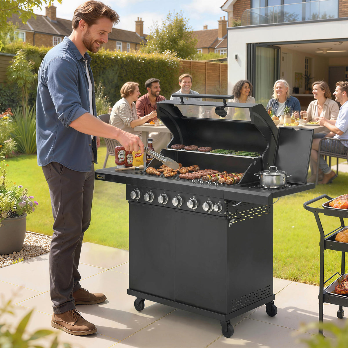 6+1 Burner Gas BBQ Grill with Cabinet and Viewing Window, Black — product view 3