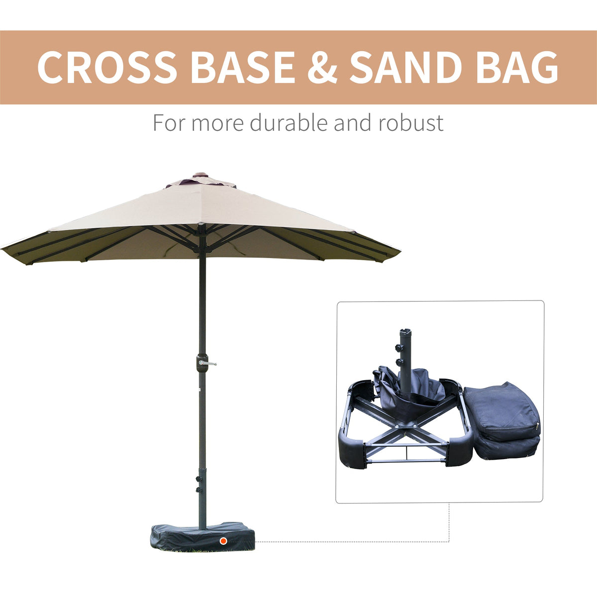 15' Outdoor Patio Umbrella with Twin Canopy, Lift Crank and Sandbag, Light Grey — product view 7