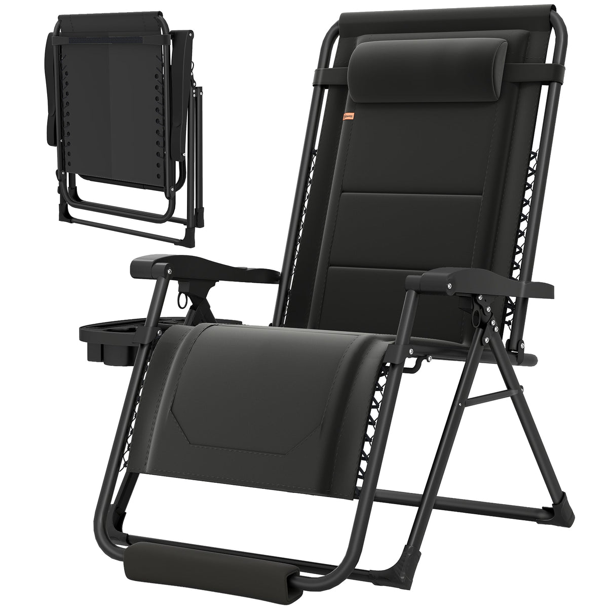 Zero Gravity Lounger Chair with Cup Holder, 400 LBS Capacity, Black — product view 2