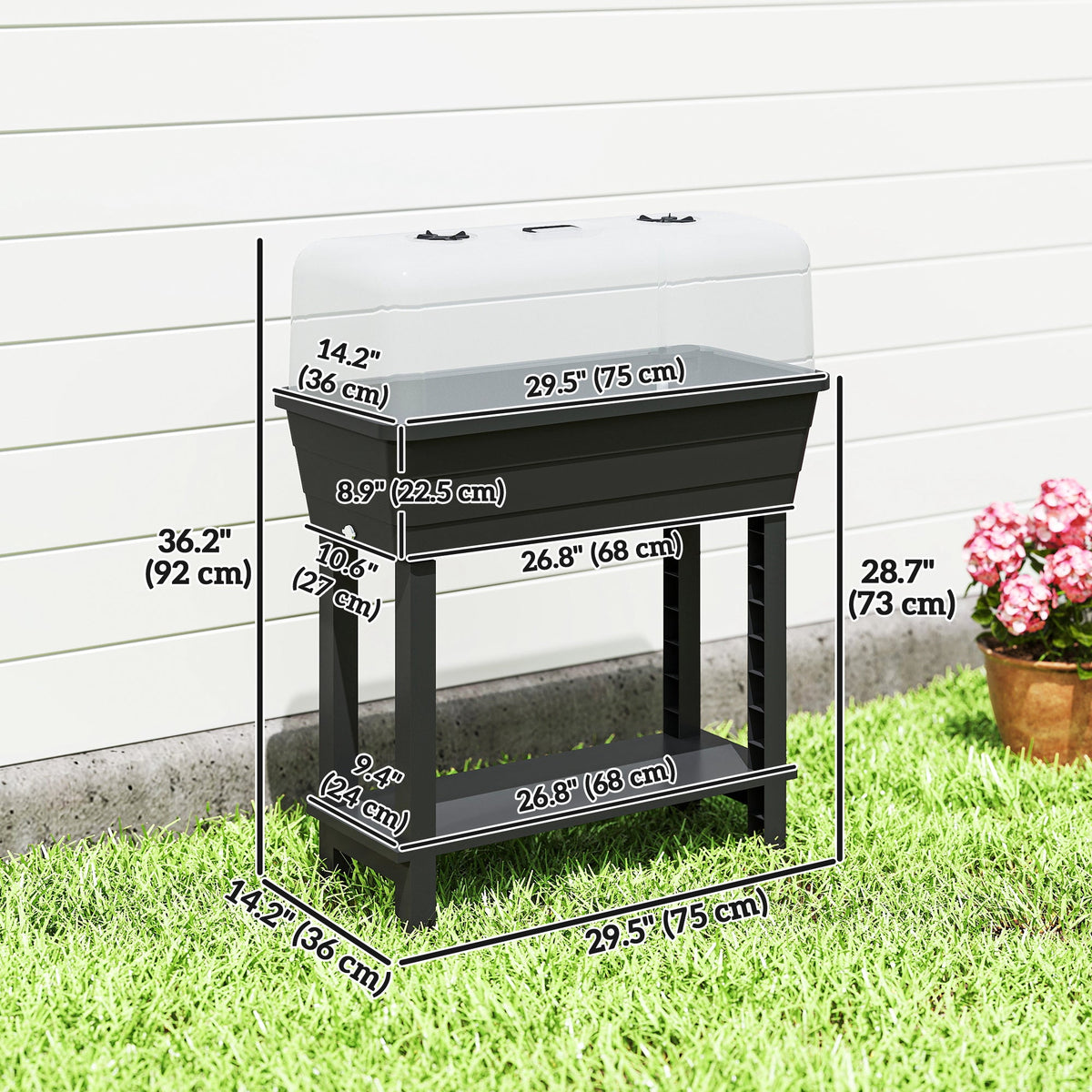 41L Self-Watering Raised Garden Bed with Lid and Shelf, Black — product view 5