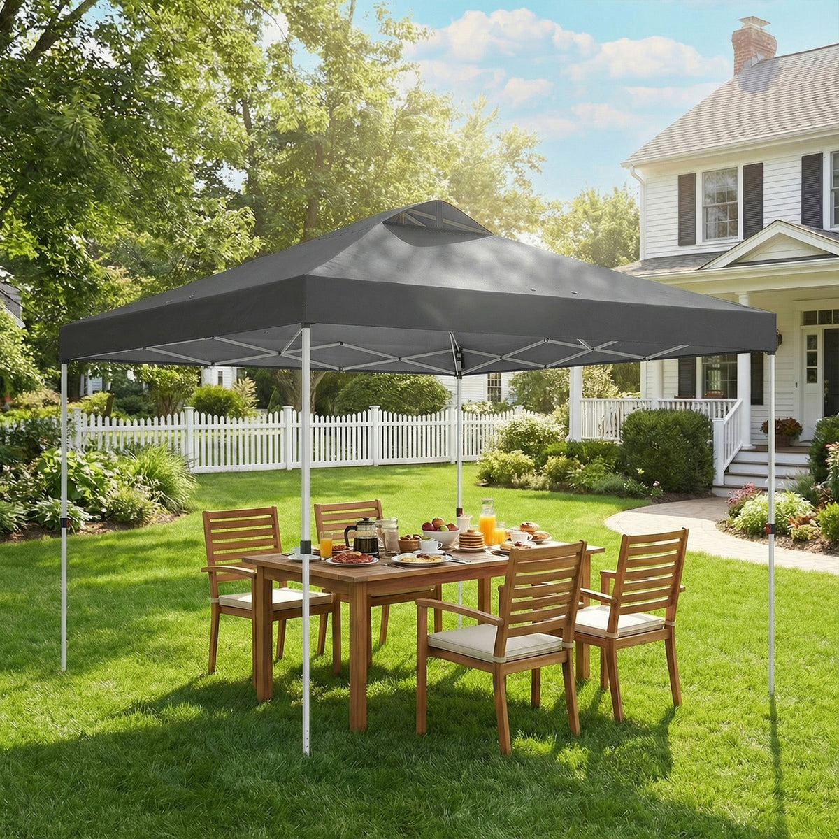9.8' x 9.8' Pop-Up Canopy with Carrying Bag, Stakes and Ropes, Dark Grey — product view 2